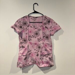 Floral and Butterfly Patterned Scrub Top